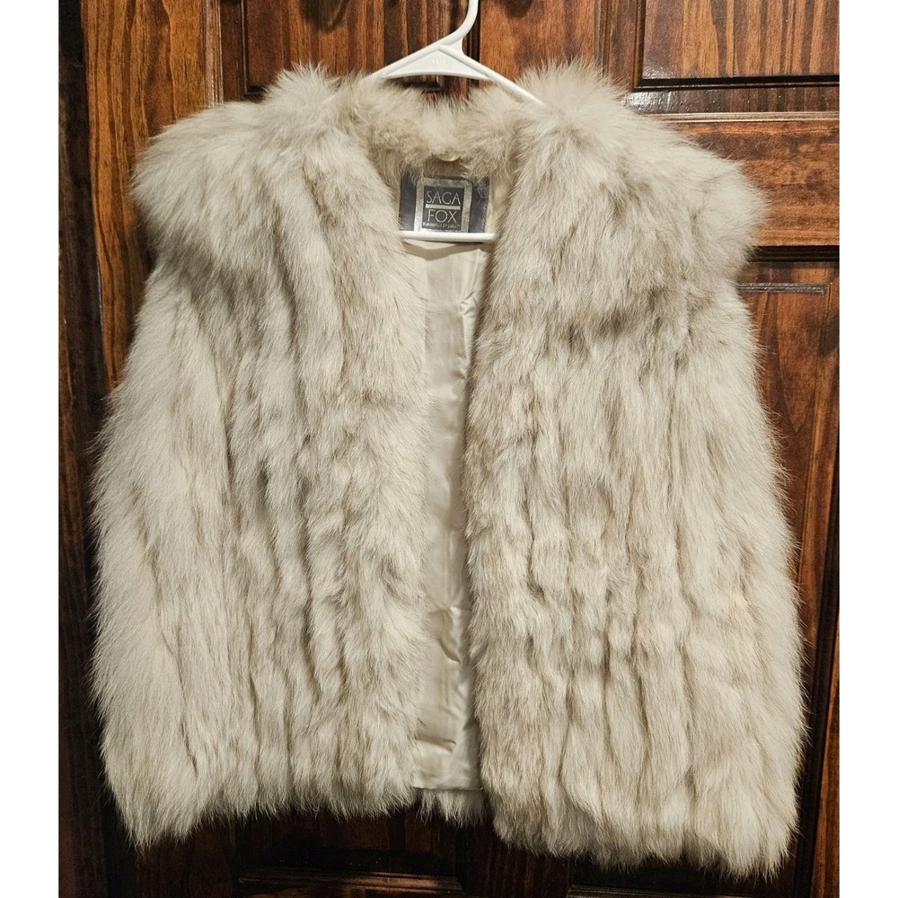 Saga Fox Scandinavian Blue Fox Vest Authentic Genuine Fur Pockets Womens Medium